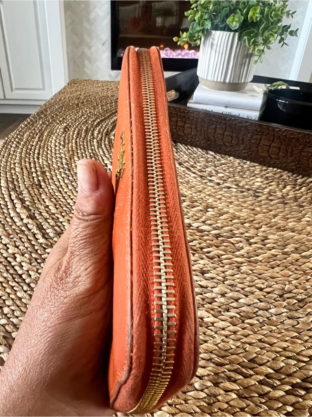 PRADA Orange Saffiano Leather Zip Around Continental Wallet - Picture 6 of 15